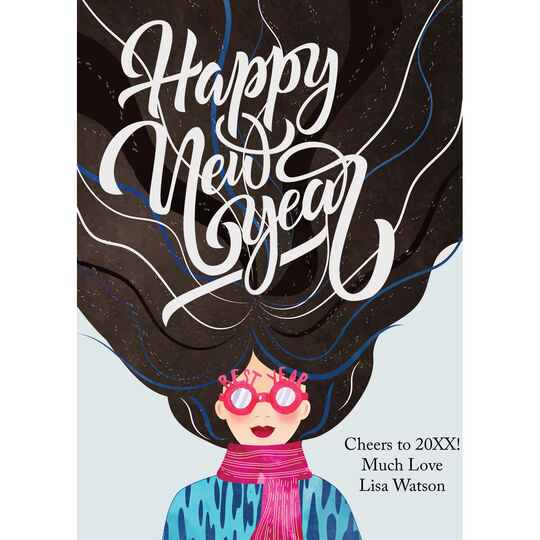 Happy New Year Girl Flat Holiday Cards